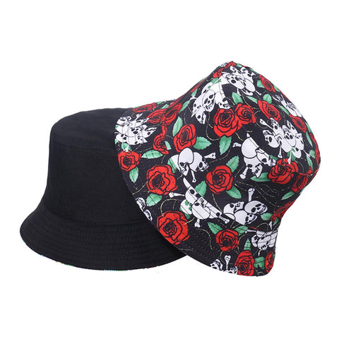 Skull and Rose Reversible Bucket Hat